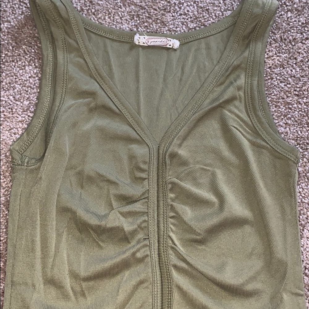 Buckle Gimmicks Shirred Ribbed Tank in Olive Green - Picture 8 of 10